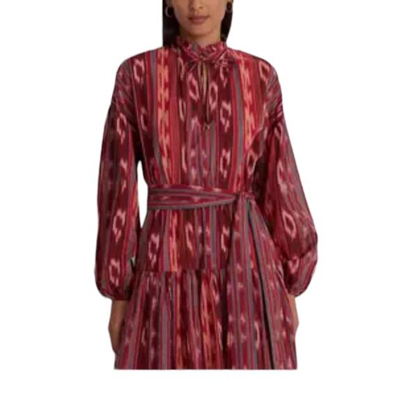 Lauren Ralph Lauren Geo Striped Belted Cotton Voile Ikat Dress NEW Size 14 - Picture 5 of 8